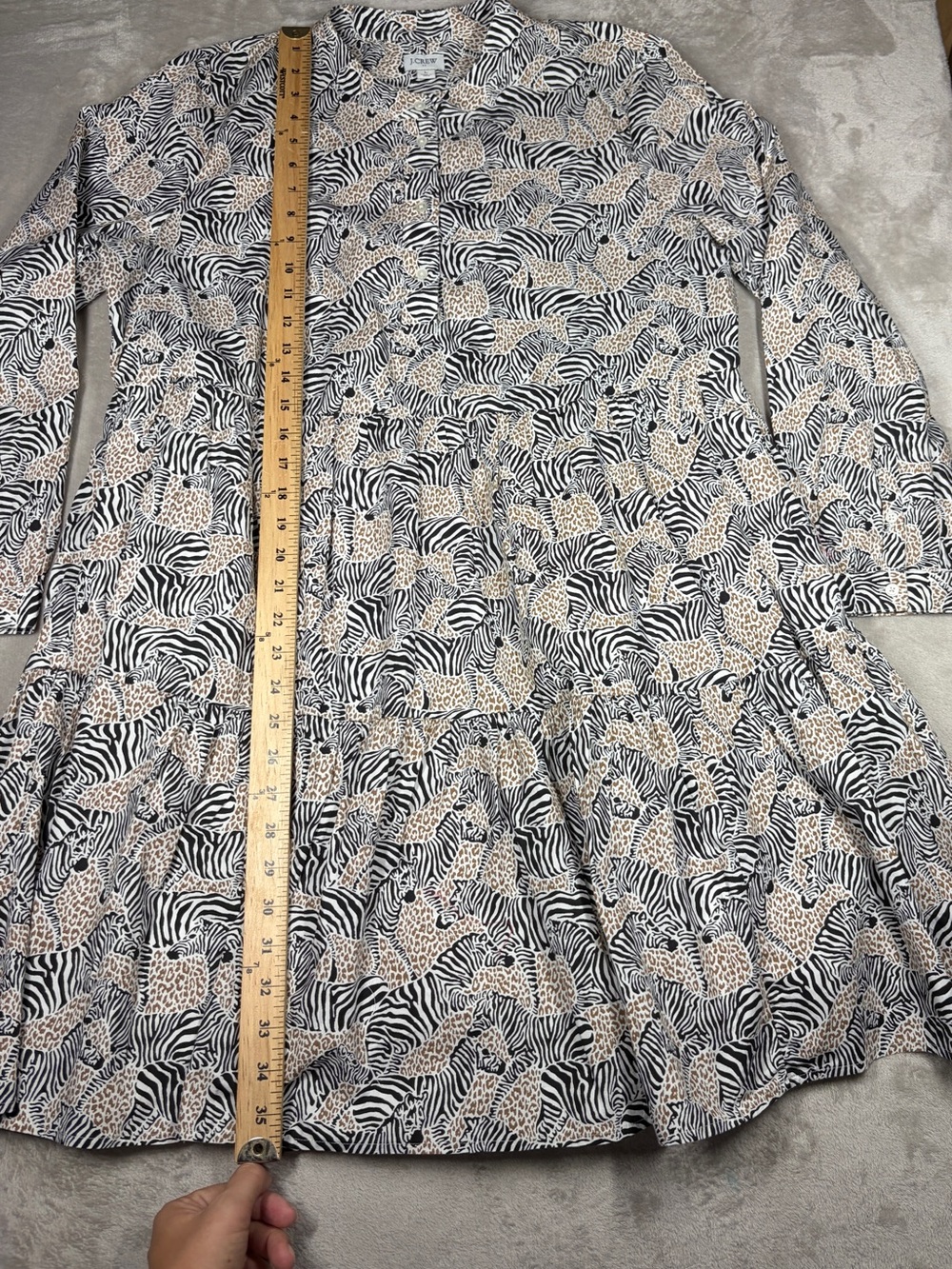 J.Crew Factory Animal Zebra Leopard Tiered Ruffle Cotton Blend Mini Dress L - Picture 7 of 16
